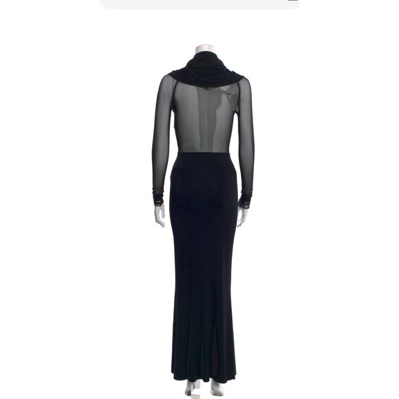 Commense Black Sheer Long-Sleeve Maxi Dress With Drape Neckline. Cow neck - Picture 2 of 6